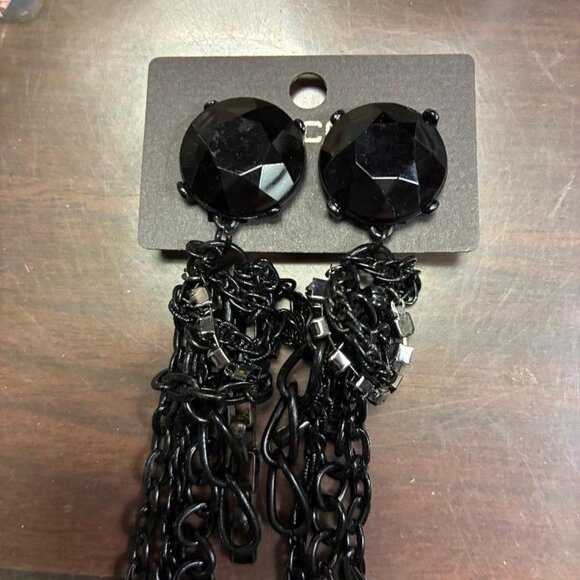 Chico Earring Black Chain CZ drop dangle Clip earring carded prepriced fine New - Picture 2 of 4